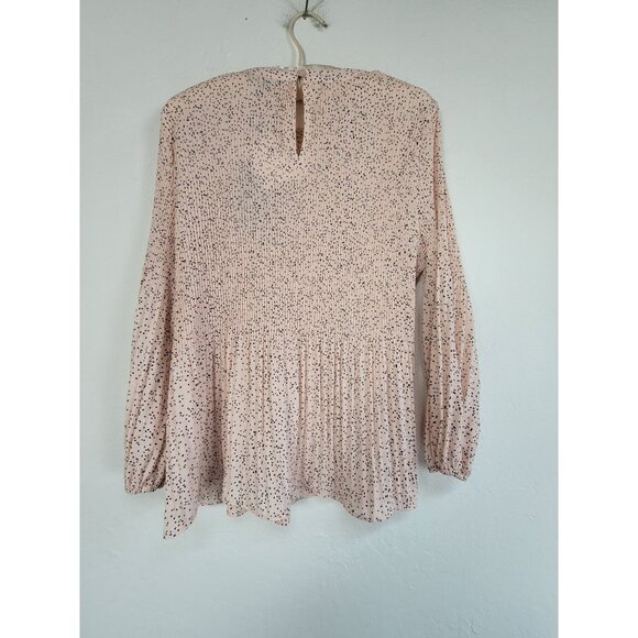 Adrianna Papell Womens Pleated Peplum Blouse Small Champagne Irregular Dot NWT - Picture 2 of 9